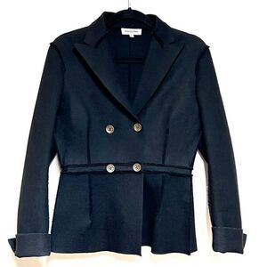 Yoshi Funabashi Milano Wool Raw Hem Back Pleated Double Breasted Jacket Sz 42